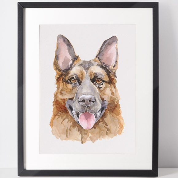 Other - Watercolor German Shepherd Dog Wall Art Illustration Print Poster Card Unframed